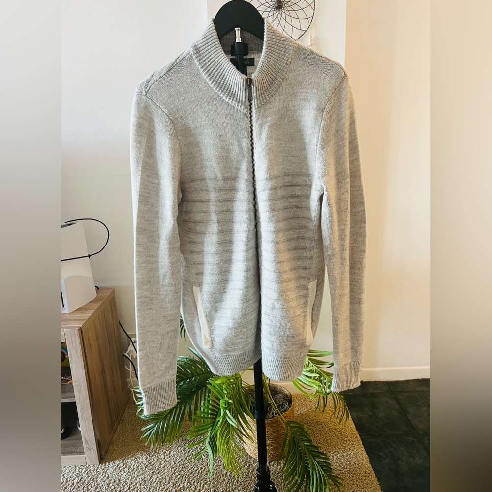 Kenneth Cole Reaction Light Gray Zip-Up Sweater size Small